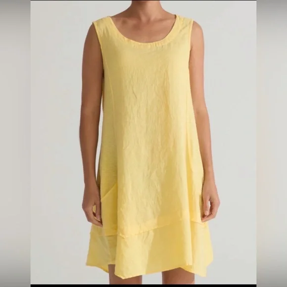 Cut Loose Linen Asym Tunic Dress M Sage Green Sleeveless Pocket Tiered Lagenlook - Picture 5 of 17